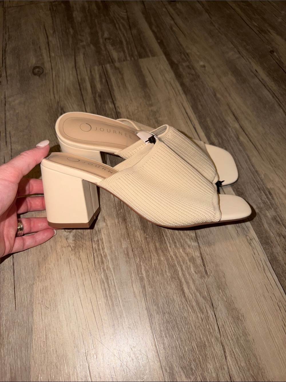 Journee Collection Beige Open-Toe Block Heel Mules
